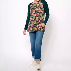 New QVC LOGO by Lori Goldstein Rayon 230 Floral Print Top / Medium